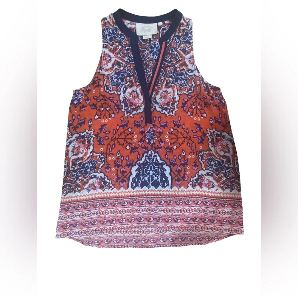 Anthropologie Vanessa Virginia Silk Finn Tank in Orange Size M EUC - Picture 3 of 9